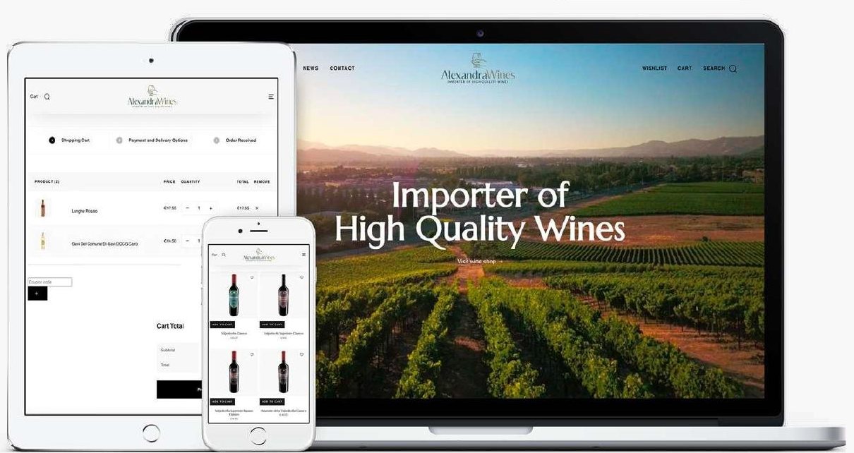 Alexandra Wines website on laptop, tablet and phone