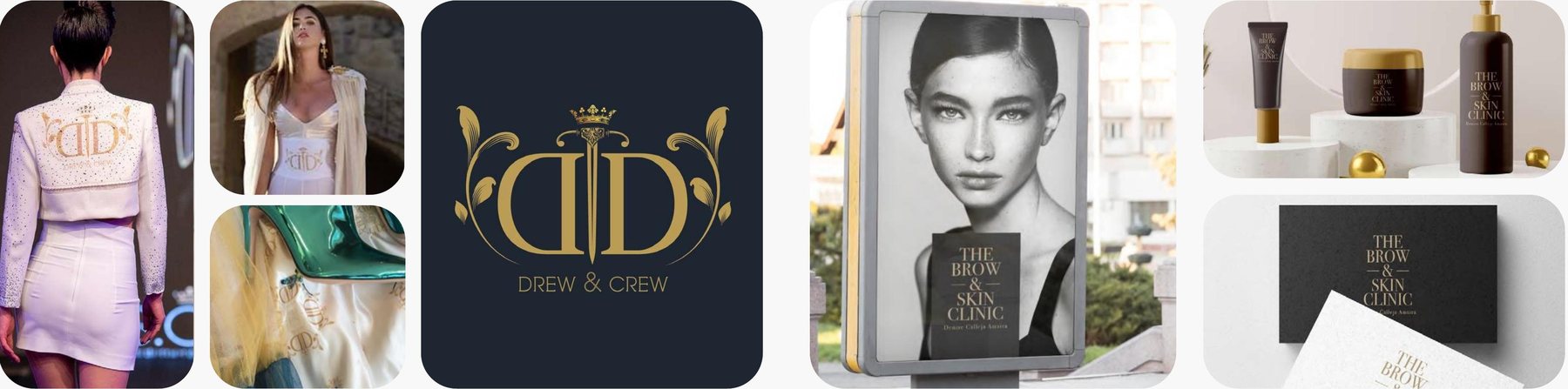 Drew and Crew and The Brow and Skin Clinic brand identities in use