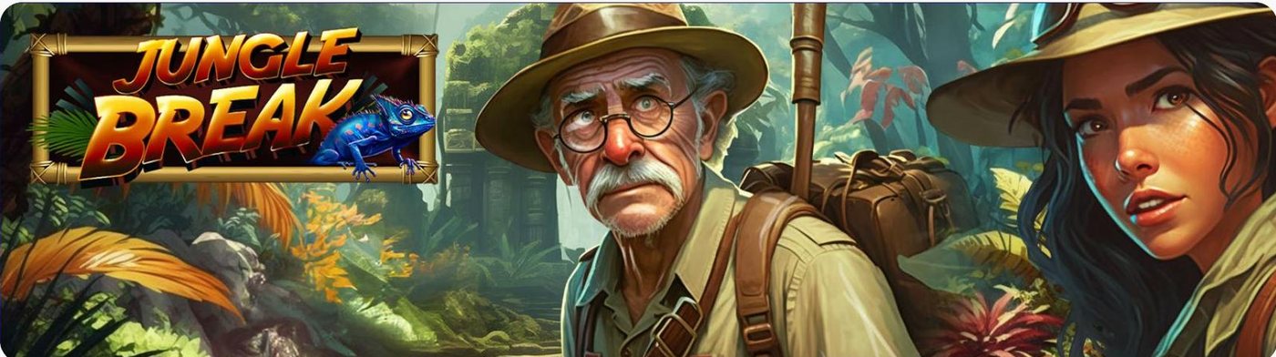 Jungle Break slot game promotional banner, digital compositing