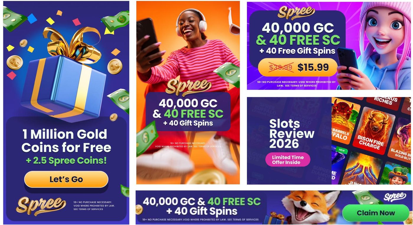 Spree casino display banner set in multiple ad sizes, designed by Chris Stellini
