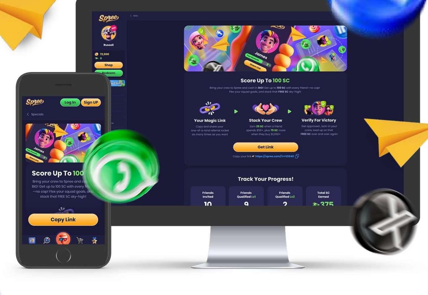 Spree Refer A Friend landing page on desktop and mobile
