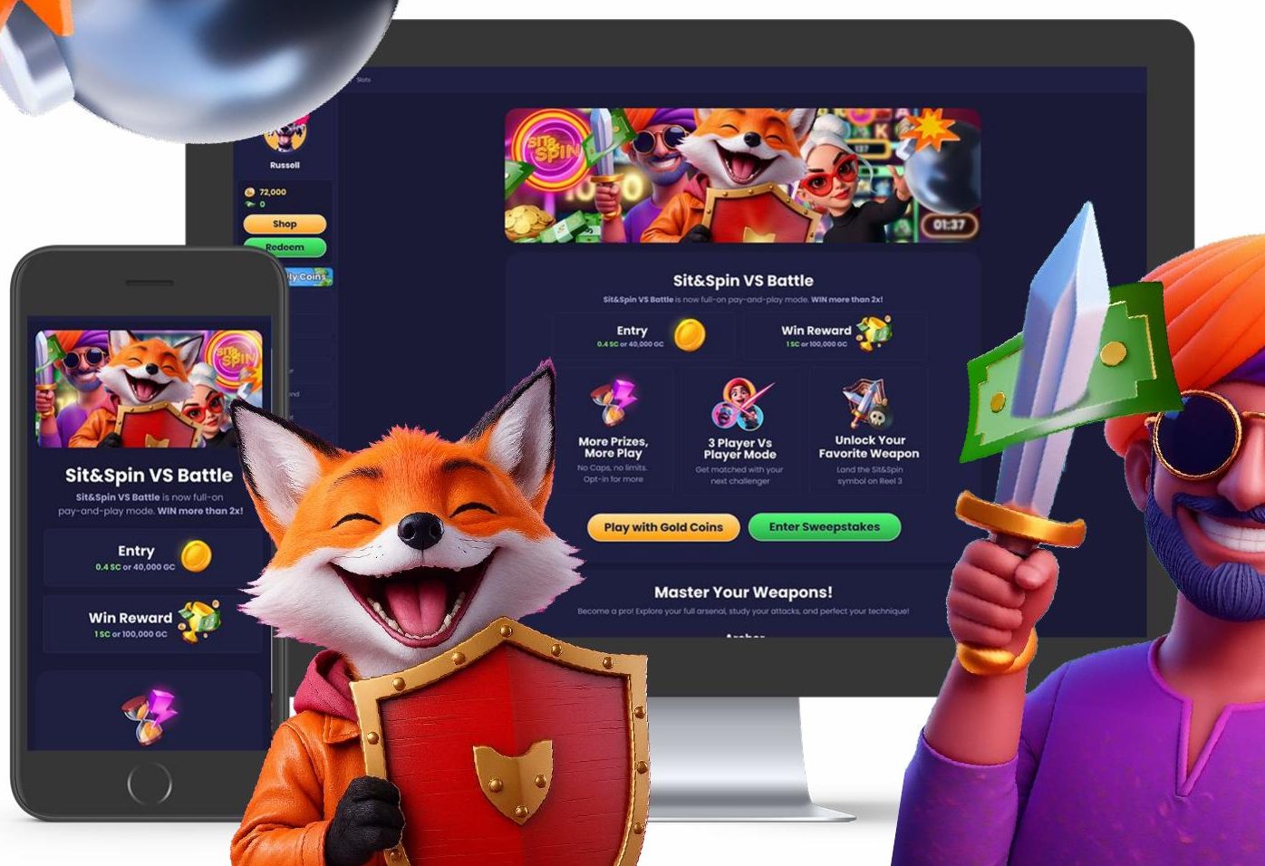 Spree Sit and Spin VS Battle landing page on desktop and mobile